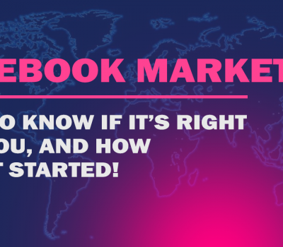 A flat image of the world with text on top reading " Facebook Marketing, How to know if it's right for you and how to get started"