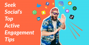 A man in a Hawaiian shirt adopts a kung-fu pose as he stands surrounded by social media platform icons 
