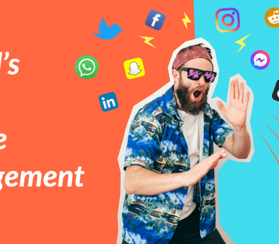 A man in a Hawaiian shirt adopts a kung-fu pose as he stands surrounded by social media platform icons